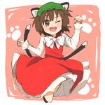 animal_ears brown_eyes brown_hair cat_ears cat_tail chen multiple_tails pitoo short_hair solo tail touhou 