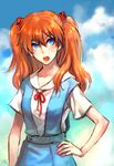  bad_id bad_pixiv_id blue_eyes cloud day esphy hand_on_hip long_hair neon_genesis_evangelion open_mouth orange_hair ribbon school_uniform shikinami_asuka_langley sky solo souryuu_asuka_langley two_side_up 