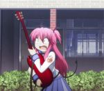  angel_beats! angry animated animated_gif guitar instrument lowres pink_hair school_uniform serafuku solo yui_(angel_beats!) 