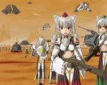  animal_ears clone commentary_request detached_sleeves energy_sword geonosis gloves gun hat inubashiri_momiji konpaku_youmu lightsaber multiple_girls parody red_eyes rifle short_hair silver_hair star_wars sword tail thighhighs tokin_hat touhou u.s.m.c ufo weapon wolf_ears wolf_tail 