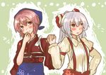  blush embarrassed fujiwara_no_mokou haikichi happy holding_hands looking_away multiple_girls mystia_lorelei okamisty smile tasuki touhou wavy_mouth 