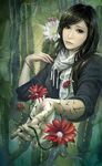  bad_id bad_pixiv_id black_hair blood brown_eyes cactus copyright_request eat0123 flower hands scarf solo thorns 