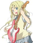  artist_request blonde_hair fender guitar instrument k-on! kotobuki_tsumugi long_hair plectrum school_uniform solo stratocaster 