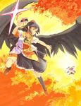  black_hair black_wings camera colored_pencil_(medium) flying geta hat himekaidou_hatate mixed_media multiple_girls nakajimayou pointy_ears red_eyes shameimaru_aya short_hair tengu-geta tokin_hat touhou traditional_media wings 