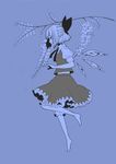  barefoot blue blue_background cirno full_body monochrome profile simple_background solo takanashi_minato touhou wings 