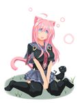  :3 ahoge animal_ears bad_id bad_pixiv_id blue_eyes blush_stickers breasts cat cat_ears cat_tail copyright_request large_breasts long_hair open_mouth pink_hair skirt solo tail thighhighs yace 