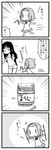  4koma akiyama_mio comic dual_wielding greyscale hairband happy hizaki_ryuuta holding k-on! long_hair minigirl monochrome multiple_girls school_uniform short_hair shorts skirt tainaka_ritsu tank_top toothpick translated 