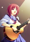  acoustic_guitar angel_beats! guitar instrument iwasawa nanashi_(soregashi) red_eyes red_hair school_uniform serafuku short_hair sleeves_rolled_up solo 