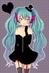  aqua_eyes aqua_hair bad_id bad_pixiv_id bare_shoulders black_dress butterfly_hair_ornament butterfly_wings dress elbow_gloves fingerless_gloves garter_straps gloves hair_ornament hat hatsune_miku headphones long_hair magnet_(vocaloid) midorikawa_you mini_hat mini_top_hat solo thighhighs top_hat twintails vocaloid wings zettai_ryouiki 