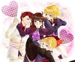  3girls bad_id bad_pixiv_id beatrice blonde_hair blue_eyes brown_hair dress formal multiple_girls ponytail red_hair skirt suit takai_shizuno umineko_no_naku_koro_ni ushiromiya_battler ushiromiya_jessica ushiromiya_natsuhi 