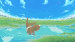  eevee gen_1_pokemon gen_3_pokemon ibui_matsumoto latios nature no_humans pokemon pokemon_(creature) puddle sky water 