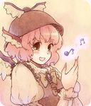  animal_ears bad_id bad_pixiv_id fingernails hands hat long_fingernails musical_note mystia_lorelei orange_eyes pink_hair rounded_corners short_hair smile solo touhou upper_body urin wings yellow_eyes 