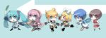  &gt;_&lt; 4girls aqua_eyes aqua_hair bad_id bad_pixiv_id blonde_hair blue_eyes blue_hair brown_eyes brown_hair chibi closed_eyes food hair_ornament hair_ribbon hairclip hatsune_miku headphones headset highres holding_hands ice_cream kagamine_len kagamine_rin kaito long_image megurine_luka meiko mizuki_(koko_lost) multiple_boys multiple_girls one_eye_closed pink_hair ribbon skirt smile spring_onion thighhighs twintails vocaloid wide_image 