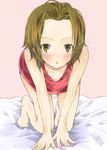  all_fours bad_id bad_pixiv_id brown_eyes brown_hair downblouse forehead highres k-on! nishiuri_warito no_pants solo tainaka_ritsu 