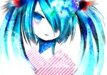  aqua_eyes aqua_hair flower hair_flower hair_ornament hair_over_one_eye haq hatsune_miku long_hair solo twintails vocaloid 