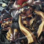  bad_id bad_pixiv_id bling bowser chain cigarette collar fangs father_and_son gold_chain hat horns jewelry male_focus mario_(series) masa_(bowser) moon multiple_boys necklace red_hair roy_koopa spiked_collar spikes sunglasses super_mario_bros. teeth 