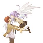  1girl angel_beats! catch flying otonashi_(angel_beats!) school_uniform tenshi_(angel_beats!) wings yuzu_juncgr 