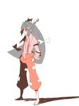  aharan bad_id bad_pixiv_id barefoot bow fujiwara_no_mokou grey_hair hair_bow long_hair pants red_eyes solo suspenders touhou 