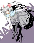  animal_ears blush capelet dowsing_rod full_body grey_hair highres looking_back mary_janes mouse_ears mouse_tail nazrin pantyhose red_eyes shoes short_hair simple_background solo tail tanaka_ginji touhou 