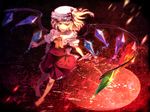  barefoot blonde_hair flandre_scarlet hat ponytail red_eyes short_hair side_ponytail solo sunakumo touhou wings 