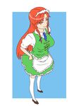  alternate_costume braid enmaided hong_meiling kent_(kariumu) long_hair maid maid_headdress red_eyes red_hair solo thighhighs touhou twin_braids 