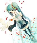  aqua_eyes aqua_hair bad_id bad_pixiv_id bird detached_sleeves flower gou_(tomero) hatsune_miku long_hair necktie petals skirt solo thighhighs twintails very_long_hair vocaloid 