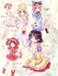  alice_(wonderland) alice_(wonderland)_(cosplay) alice_in_wonderland arin bad_id bad_pixiv_id black_hair blonde_hair blue_eyes cecilia_(pangya) cosplay grimm's_fairy_tales hana_(pangya) highres keiko220 kooh little_red_riding_hood little_red_riding_hood_(grimm) little_red_riding_hood_(grimm)_(cosplay) lucia_(pangya) multiple_girls original pangya panties pantyshot pantyshot_(sitting) pink_eyes pink_hair purple_eyes red_eyes sitting snow_white snow_white_(grimm) thighhighs underwear 