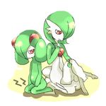  gardevoir gen_3_pokemon green_hair holding_needle kirlia lowres multiple_girls needle no_humans nude pokemon pokemon_(creature) red_eyes sad sewing ushiyama 