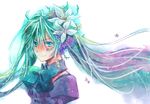  aqua_eyes aqua_hair bow bowtie flower hair_flower hair_ornament hatsune_miku long_hair nagino_hiiragi smile solo twintails vocaloid 