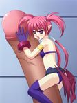  agito artist_request belt blush bodyjob boots flat_chest gloves knee_boots koonago licking lyrical_nanoha mahou_shoujo_lyrical_nanoha mahou_shoujo_lyrical_nanoha_strikers minigirl penis purple_eyes red_hair tail tongue twintails wings 