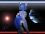  animal_ears ass blue_hair fox from_behind furry krystal nintendo nude outer_space planet pussy space star star_fox starfox stars tail 