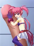  agito artist_request belt blush bodyjob boots censored flat_chest gloves knee_boots koonago licking lyrical_nanoha mahou_shoujo_lyrical_nanoha mahou_shoujo_lyrical_nanoha_strikers minigirl penis purple_eyes red_hair tail tongue twintails wings 