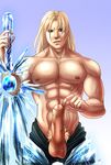  foreskin gradient gradient_background huge_penis male male_focus muscle penis siegfried siegfried_schtauffen solo soul_calibur soul_calibur_(weapon) soulcalibur_iv topless 