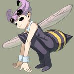  antennae bee_girl black_eyes insect_girl monster_girl ninomae_ichijiku purple_hair q-bee solo vampire_(game) wings wrist_cuffs 