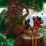 4_fingers 4_toes anthro bdsm black_nose bondage bound canid canine cheek_tuft claws clothed clothed_anthro clothed_male clothing dialogue disney english_text eyebrows facial_tuft feet finger_claws fingers fox fur fur_tuft green_clothing green_shirt green_topwear green_tunic hat headgear headwear hi_res laugh leaf loose_feather male mammal misterfuchs open_mouth open_smile plant red_loose_feather restraints robin_hood robin_hood_(disney) rope rope_bondage shirt sitting smile solo tail teeth text tickle_fetish tickle_torture tickling tickling_feet toes tongue topwear tree tree_stump tuft tunic yellow_clothing yellow_hat yellow_headwear