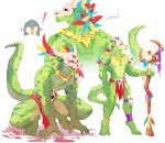 abs anthro bone bone_mask crouching green_body hi_res lihzahrd lizardman male mask monsieurmoka muscular muscular_anthro muscular_male nipples pecs reptile scalie simple_background skull skull_mask solo staff tail terraria tongue tongue_out white_background witch_doctor_(terraria)