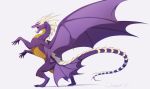  2019 absurd_res ambiguous_gender claws digital_media_(artwork) dragon feral hi_res horn membrane_(anatomy) membranous_wings open_mouth purple_body purple_skin scalie simple_background solo spines standing teeth tongue western_dragon white_background wings wrappedvi 