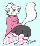 ambiguous_gender anthro bottomwear clothing collar domestic_cat felid feline felis fur hi_res hoodie mammal pink_clothing pink_hoodie pink_topwear skirt solo topwear white_body white_fur zippyzzer0
