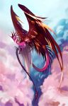  2018 absurd_res brown_body brown_feathers claws day detailed_background digital_media_(artwork) dragon feathered_dragon feathered_wings feathers female feral flying hi_res kassillea outside sky solo spines wings 