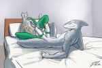 2023 2_penises 3:2 animal_genitalia animal_penis anthro aquatic bed bed_sheet bedding clothing duo feet felid fish foot_fetish foot_on_penis foot_play footjob footwear furniture genitals glans grey_penis hemipenes hi_res humanoid_feet hybrid_genitalia hybrid_penis joey_(joeyjazz) joeyjazz male mammal masturbation multi_genitalia multi_penis multicolored_body nude pantherine penis plantigrade sex shark signature snow_leopard socks soles tal_(sneptacular) two_tone_body