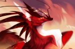 2018 day detailed_background digital_media_(artwork) dragon feathered_dragon feathered_wings feathers fur furred_dragon hi_res kassillea outside red_body red_feathers red_fur sky wings 