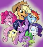  2019 applejack_(mlp) dragon earth_pony equid equine feral fluttershy_(mlp) friendship_is_magic group hair hi_res horn horse inkybeaker mammal multicolored_hair my_little_pony pinkie_pie_(mlp) pony rainbow_dash_(mlp) rainbow_hair rarity_(mlp) simple_background smile spike_(mlp) twilight_sparkle_(mlp) unicorn 