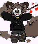 anthro bell bell_collar big_tail boxers_(clothing) clothing collar fluffy fluffy_tail gokkin hi_res hoodie hug kiro_(kirochkanak) legwear male offering_hug oversized_clothing russian_text solo standing star stockings tail text topwear underwear waiting