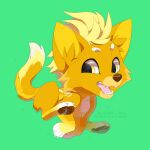 1:1 2020 azzai blonde_hair brown_nose brown_pawpads canid canine canis cheek_tuft chibi claws colored digital_drawing_(artwork) digital_media_(artwork) eyebrows facial_tuft fangs feral fur green_background hair looking_down male mammal markings mohawk nude open_mouth open_smile pawpads pink_tongue running shaded simple_background smile snout solo teeth tongue tuft white_claws white_eyebrows white_markings wolf yellow_body yellow_eyes yellow_fur yellow_inner_ear yellow_markings