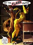abs anal anthro bodily_fluids duo garage genital_fluids guardians_of_the_galaxy gun hi_res iudicium86 lombax male male/male mammal marvel muscular muscular_male precum procyonid pubes raccoon ranged_weapon ratchet_(ratchet_and_clank) ratchet_and_clank rocket_raccoon shortstack slim sony_corporation sony_interactive_entertainment speech_bubble toolbox weapon