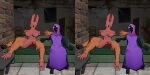 2:1 3d_(artwork) blender_(artwork) blender_eevee_(artwork) clothing cross_eye_stereogram cultist demon digital_media_(artwork) duo female fur genitals hi_res humanoid low_poly male myrian_(vapor_towers) nude nudist orange_body orange_fur purple_clothing purple_robe red_body red_skin robe side_by_side_stereogram stereogram vapor_towers