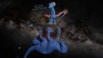 16:9 anthro bluemouse5 bluu_(bluemouse5) bodily_fluids destruction dragon duo earth english_text feral genital_fluids growth hi_res macro magnis_(bluemouse5) male male/male mammal moon mouse murid murine mythological_creature mythological_scalie mythology planet precum rodent scalie space text widescreen