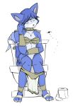 2012 alien alpha_channel anthro arthropod blue_body blue_fur bottomwear brown_bottomwear brown_clothing brown_loincloth canid canine clothing eyes_closed female flies_for_smell fly_(animal) fox fur implied_scat insect jewelry krystal_(star_fox) loincloth loincloth_down lulmuffinz mammal markings necklace nintendo pooping pooping_in_toilet sitting sitting_on_toilet solo star_fox tattoo toilet toilet_paper toilet_use tribal tribal_clothing tribal_jewelry tribal_markings tribal_necklace tribal_tattoo