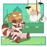  2019 ? ailurid anthro duo halloween holidays humanoid_hands jack-o&#039;-lantern mammal red_panda sitting 咒皓@摸鱼账号 