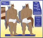  5_toes anthro biceps brown_body brown_eyes brown_hair clothing equid equine facial_hair front_view hair henry_waters horse male mammal muscular navel nipples pecs rear_view ritts simple_background solo toes white_background 